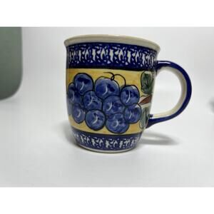 Blue Rose Polish Pottery Grapes Plain Mug with Cobalt Trim ZAKLADY